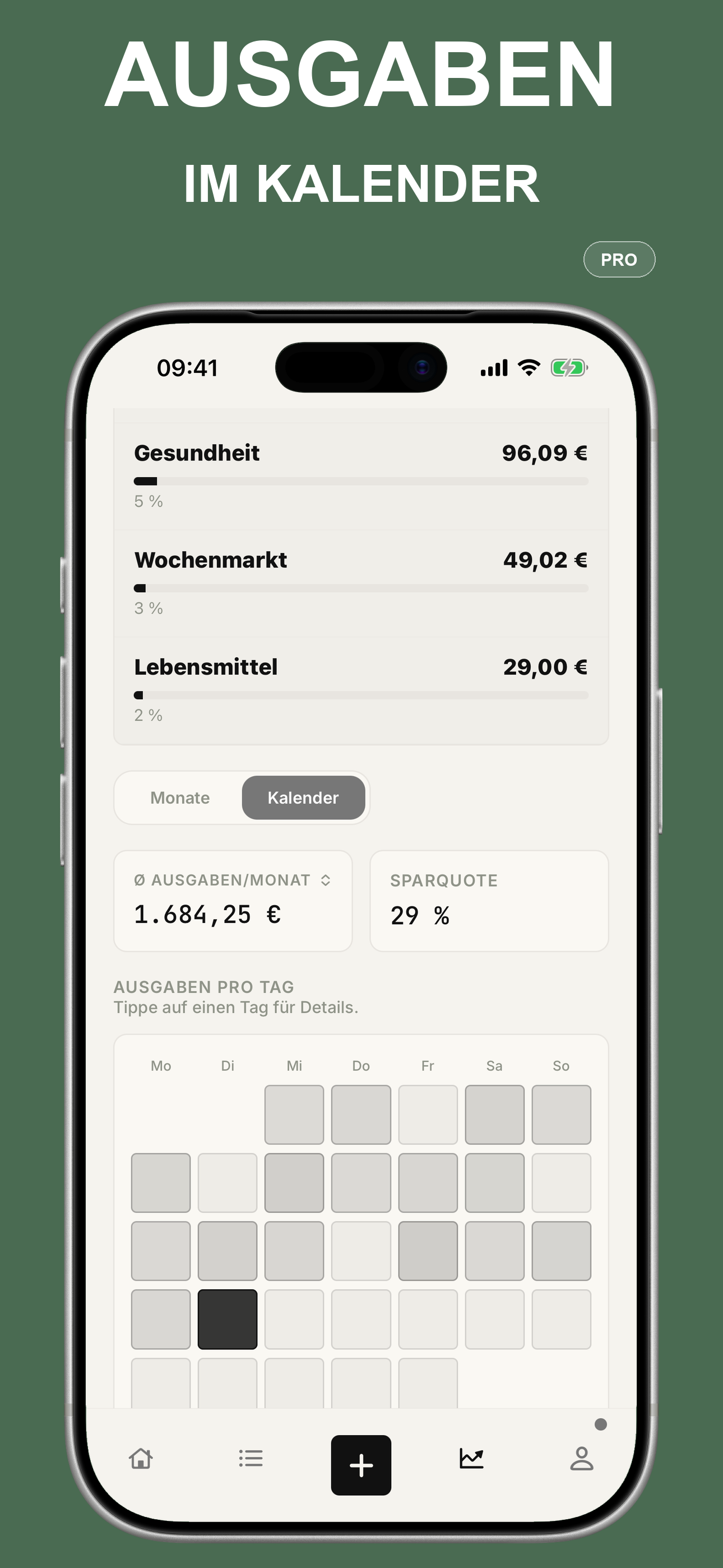 Pro-Ausgabenkalender mit den Ausgaben jedes Tages