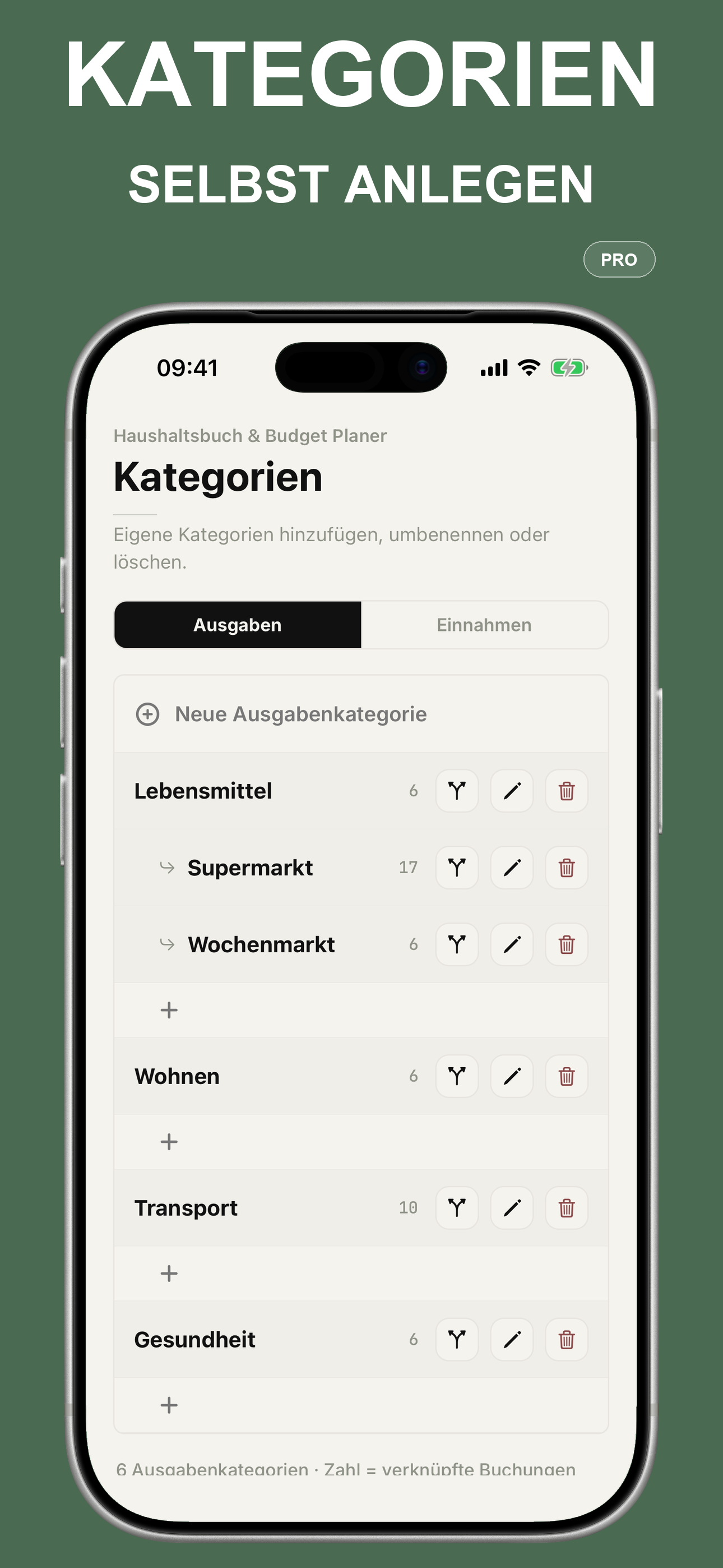 Pro-Kategorieverwaltung mit eigenen Kategorien und einer Ebene Unterkategorien