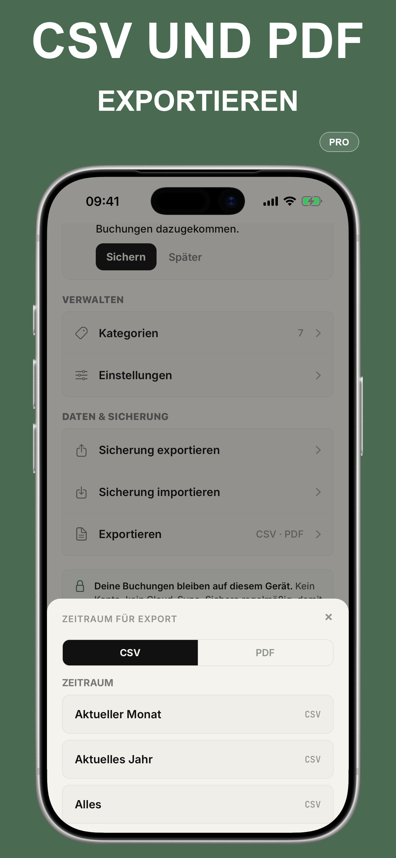Pro-Exportsteuerung für CSV- und PDF-Dateien